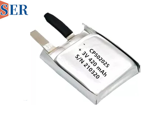 CP502025 Li-MnO2 নরম অতি পাতলা ব্যাটারি পাউচ সেল 550mAh প্রাণী ট্র্যাকিংয়ের জন্য দীর্ঘ জীবন