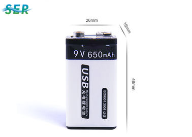 উচ্চ ক্ষমতা 9V লিথিয়াম ব্যাটারি প্যাক 650mAh মিটার / ফায়ার অ্যালার্মের জন্য রিচার্জেবল